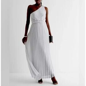 Express Gown Long Dress Women XL White Pleated Wedding Party Event Prom Formal